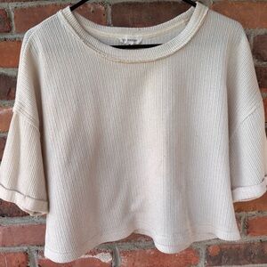 Blu Pepper Cream Boxy Cropped Sweatshirt